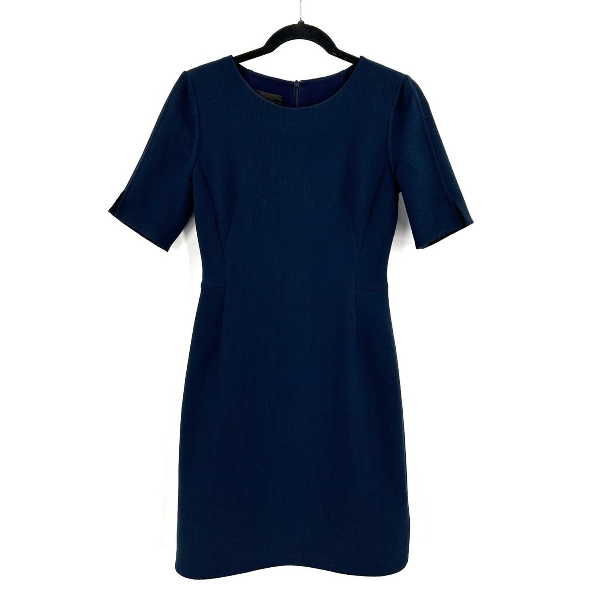 AKRIS Navy Blue 100% Wool Short Sleeve Classic Office Sheath Dress Size 4