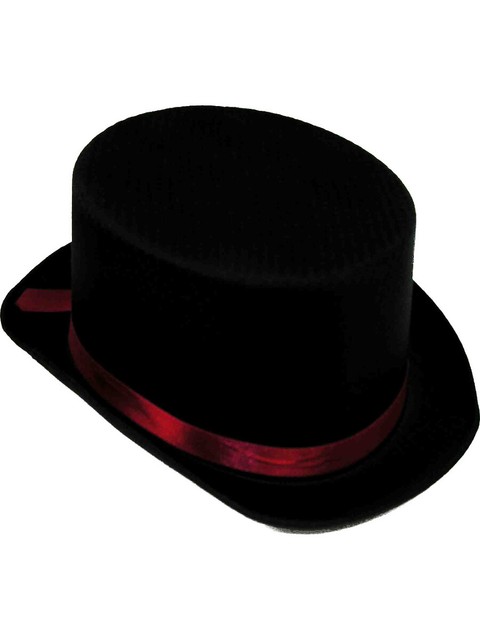 Black Satin Top Hat With Red Trim Adult 