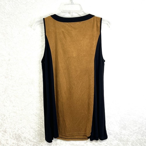 AUGUST SILK Faux Suede Tank Top Womens L Tunic Length Brown Black Beach Summer - Picture 3 of 11