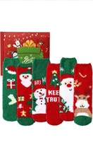 Boyiee 6 Pair Christmas Fluffy Socks Cosy Bed Socks for Women Warm Thermal Socks
