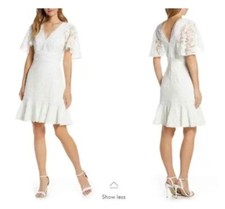 Eliza J NWT V-Neck Ruffled Flounce Sleeve Lace Knee Length Dress White Size 4
