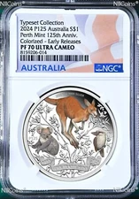 2024 Perth Mint 125 Anniversary 1oz $1 PROOF COLORED Silver NGC PF70 UC Coin