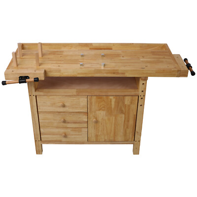 Wood Workbench - Wooden Workbench for Garage Workshop & Home Four Metal Pillars