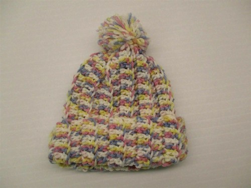 new HANDMADE Hat Baby Girl's Winter Pink/Yellow Pom Pom Crochet Beanie - Picture 4 of 7