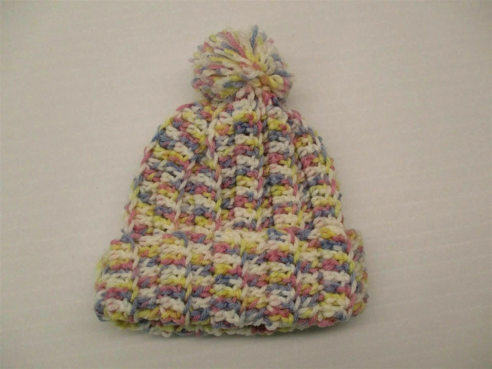 Nuevo HECHO A MANO Sombrero Bebé Niña Invierno Rosa/Amarillo Pom Pom Crochet Gorro  Foto 4 de 4