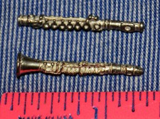 Vintage Vico Miniature Dollhouse Pewter Metal Flute or Clarinet 1:24 Scale