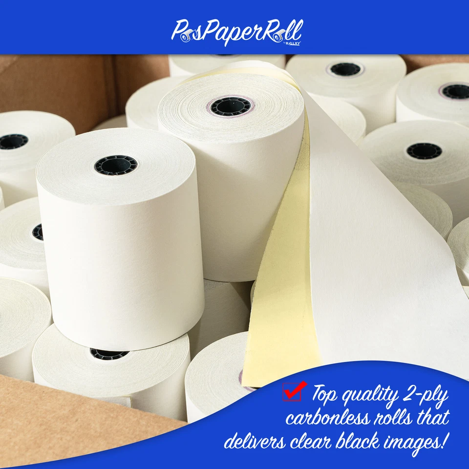 3" x 95' 2 Ply White/Canary Paper Rolls for EPSON TM-U210AR TM-U210B TM-U220 NEW - Image 2 of 4