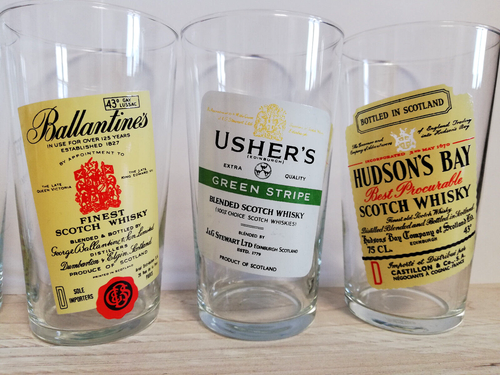 Scotch Whiskey Set of 6 Glasses VAT 69, Ballantine's,Black & White,Long John etc - Picture 3 of 20