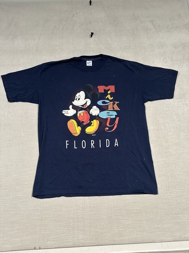 Vintage Walt Disney Mickey Mouse Florida Velva Sheen T-Shirt Size XL USA Blue