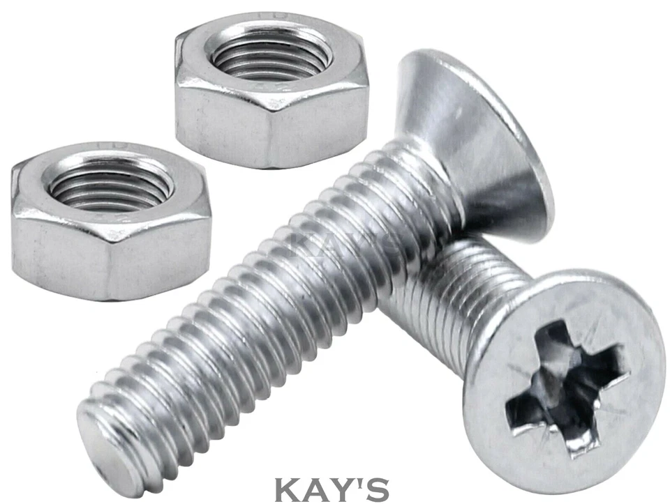 KAYFAST M5, M6 (5mm/6mm) POZI COUNTERSUNK MACHINE SCREWS WITH NUTS ZINC PLATED BZP BOLTS