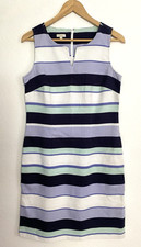Talbots Blue Green White Striped Dress sz 6 Stretch Sleeveless Pockets Nautical