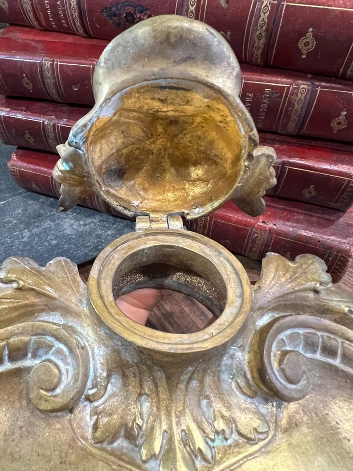 Encrier & Vide Poche Grotesque Bronze Doré Napoléon III Chimere & inkwell - Photo 4/4