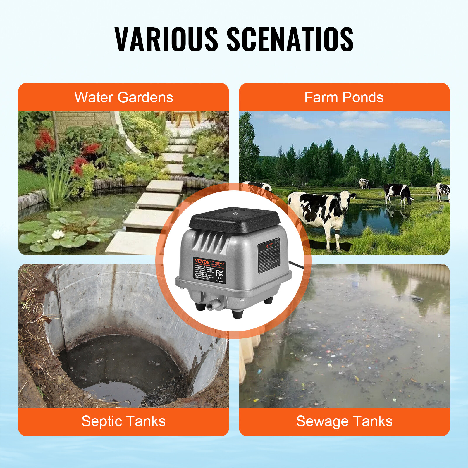 VEVOR Linear Air Pump 90 L/Min Septic Aerator Pump 1/4 Acre 10ft Pond