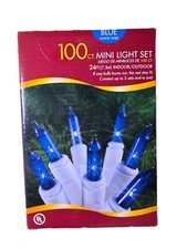 Holiday Time 100 ct Mini Light Set Blue With White Wire 24ft Indoor/Outdoor