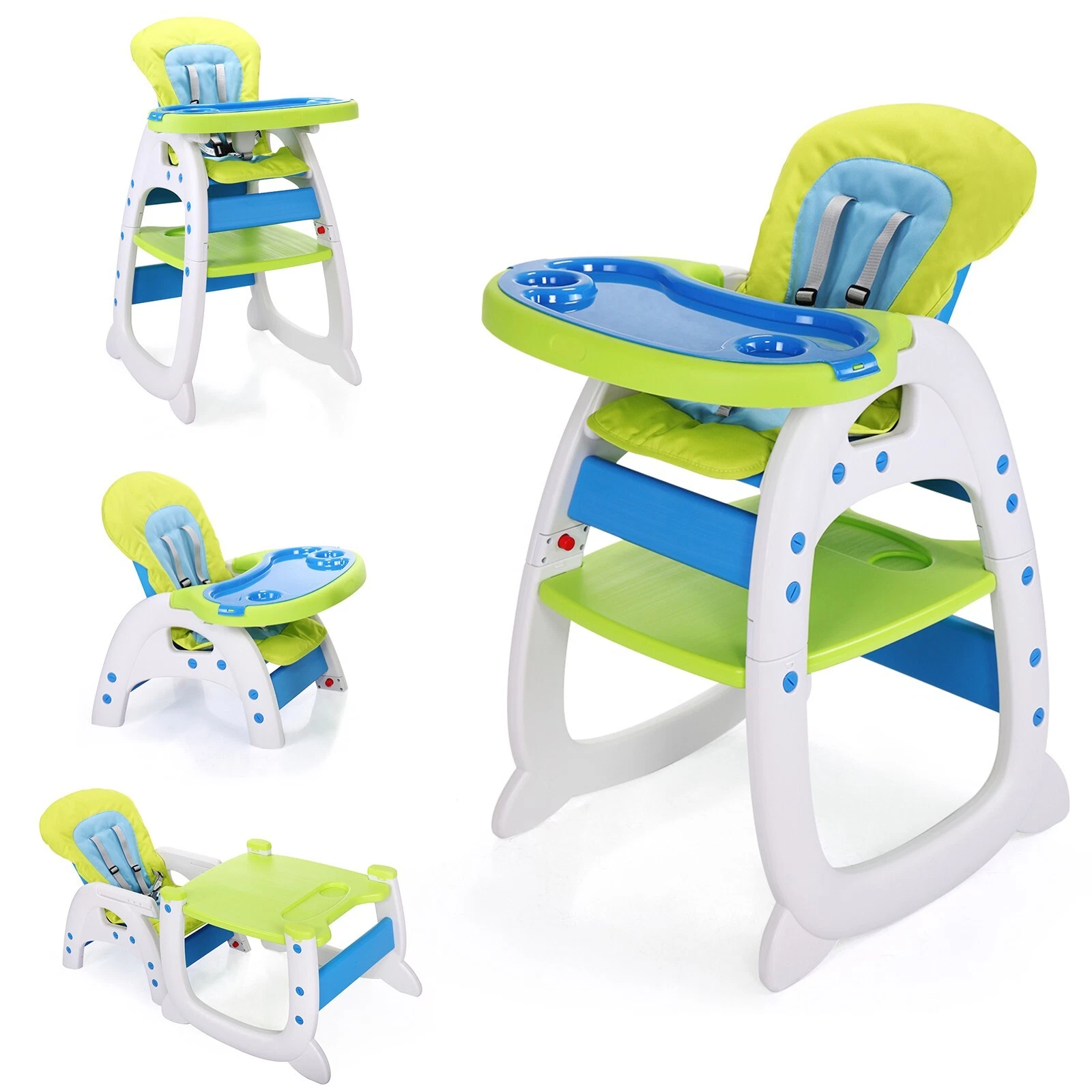 3 In 1 Kids Highchair Set Baby Feeding Booster Seat w/Removable Tray&Cushion