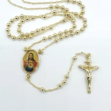 Sacred Heart of Jesus 14K Gold Plated Rosary. Sagrado Corazon. Oro Laminado