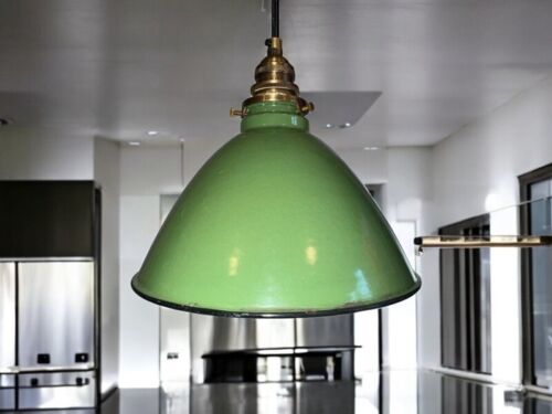 ONE Vintage 9" Porcelain Deep Cone Pendant Industrial Green Lamp Light UL Fitter - Picture 15 of 21