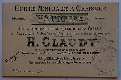 Visitenkarte Ende 19. Jh. Mineralöle Vaporine Claudy Marseille 