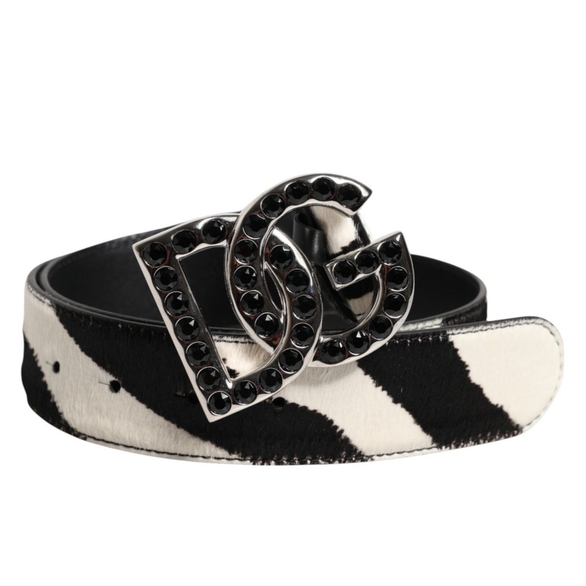 【送料&関税込】Dolce & Gabbana Black Stretch Lace Belt DOLCE & GABBANA Belt Leather Zebra DG Black Crystal Buckle