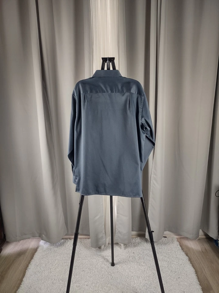 Van Heusen Studio Men Dark Blue To Gray Cotton Blend Dress Shirt Size 16 (34/35) - Image 3 of 4