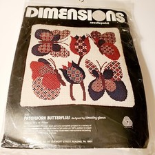 Dimensions Needlepoint Patchwork Butterflies Pillow Kit 16x16 Vintage 1980 2132