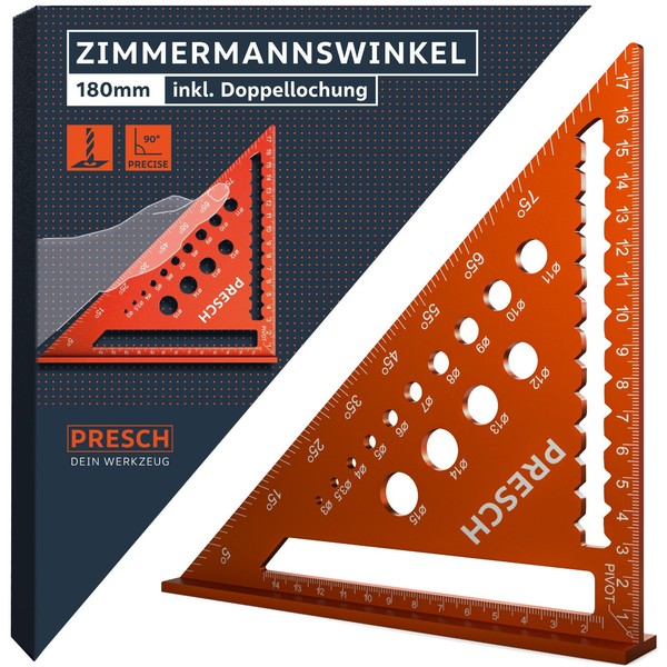 Presch Zimmermannswinkel 180Mm | Intelligente Bohrlehre | HochpräZise & Rostfrei-image