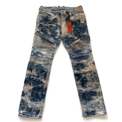 Rock Revival Moto Men's Distressed Denim Biker Jeans ''Daviday'' Blue Size 34