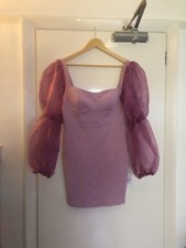 ASOS 12 Lilac Bodycon Corset Dress With Oversized Purple Organza Sleeves BNWT