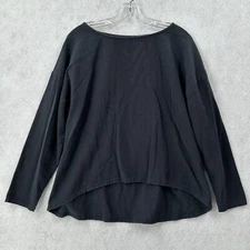 Soft Surroundings Top Womens PM Black Boxy Cotton Slouchy High Low Lagenlook