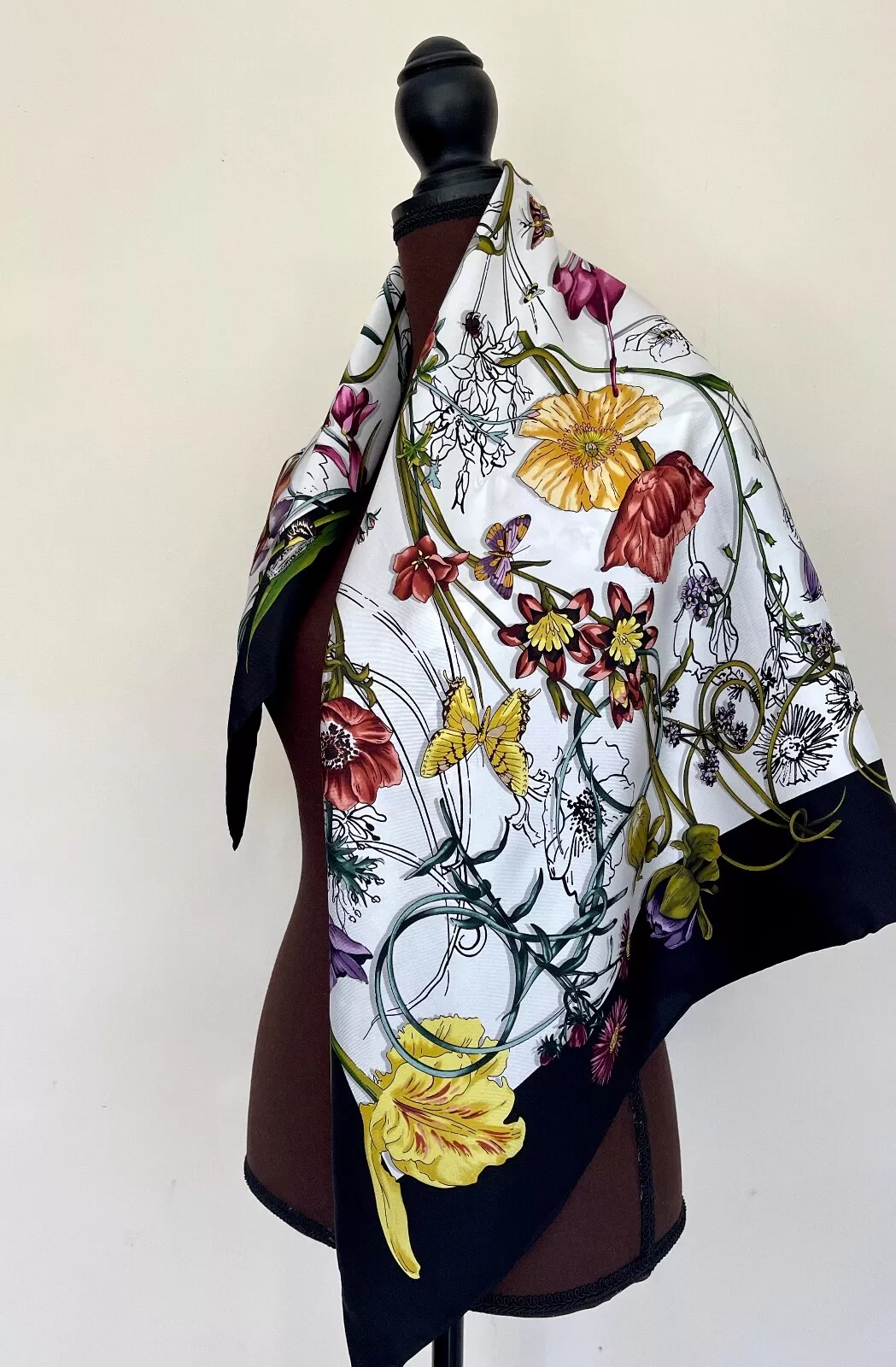 Écharpe Gucci soie logo imprimé flore infini blanc multicolore unisexe sergé
