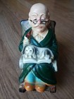 Vintage Ceramic Japan Coin Bank Old Man Rocking Chair With Dog Retirement Fund — photo 1