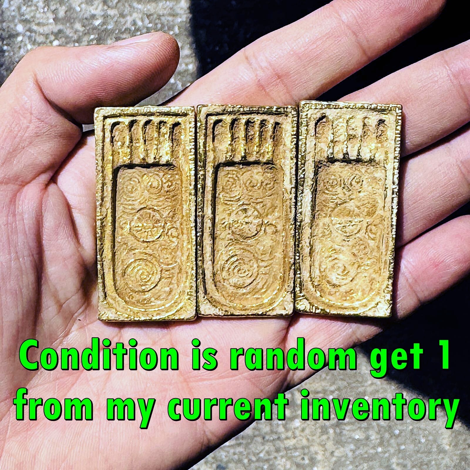 Buddhapada Footprint Leklai Suwanracha Yellow Gold Magic Lucky Thai Amulet 18079