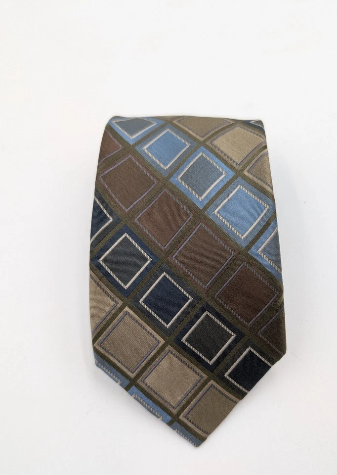 Axcess Men's Tie Green Brown Blue Print 100% Silk Necktie - Image 2 of 4