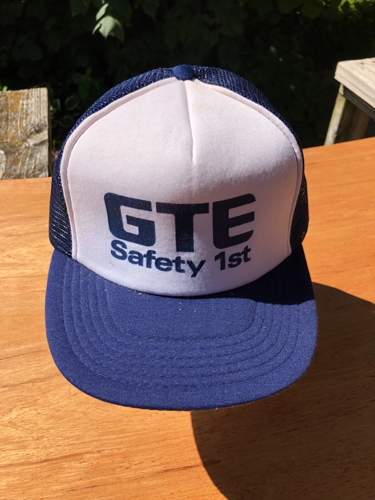 GTE Safety First Snapback Trucker Cap Hat San Sun STAINED AS IS Vintage Cap Hat