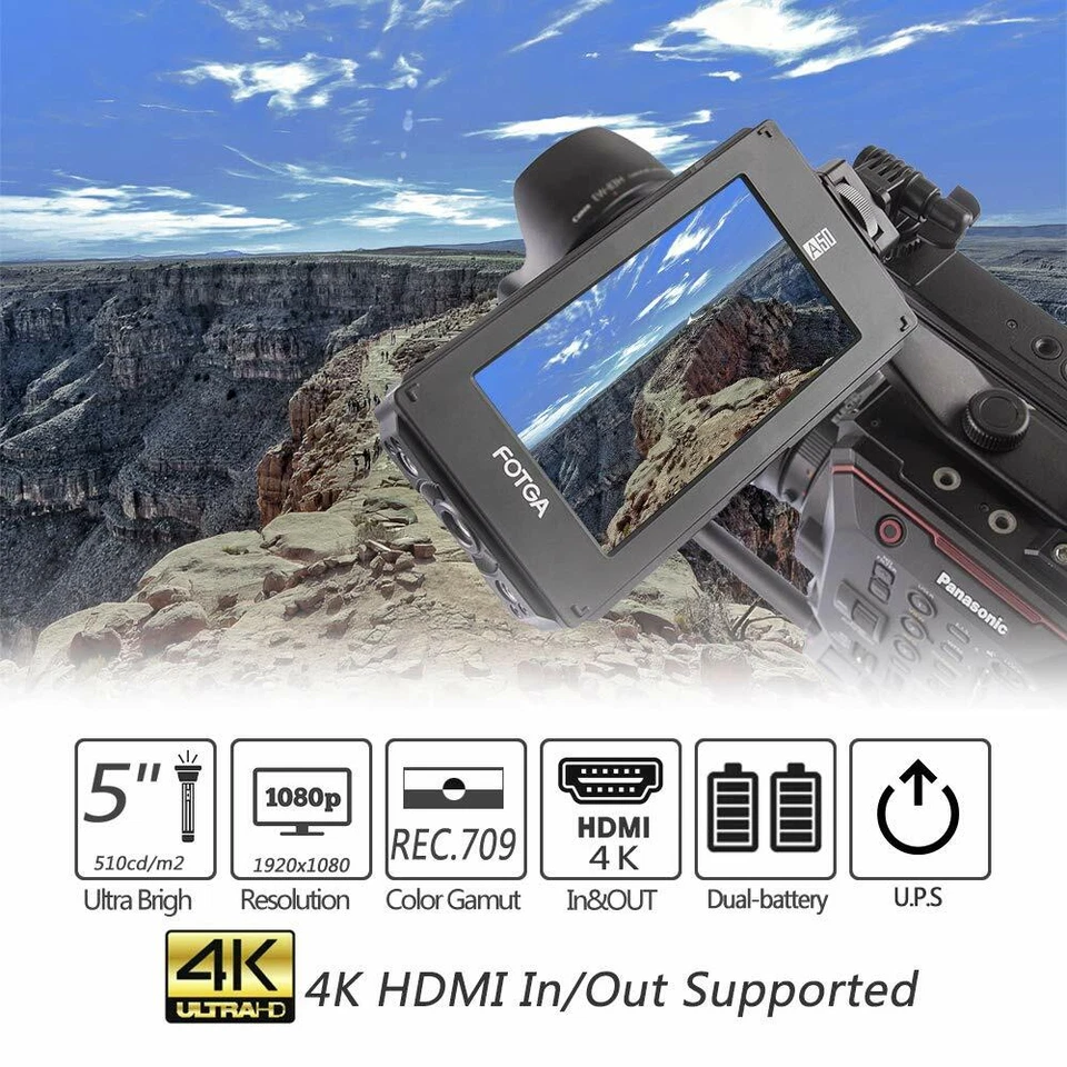 NEW! FOTGA A50 5" Video Monitor Field HDMI 4K for Blackmagic SONY P CINEM - Image 2 of 4