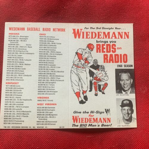 1968 Cincinnati Reds Baseball Schedule Wiedemann Beer Unfolded - Picture 1 of 2