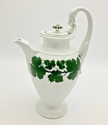 Meissen 'Full Green Vine' Coffee Pot - 12'' Tall - Swan Handle  - 1924 - #33756