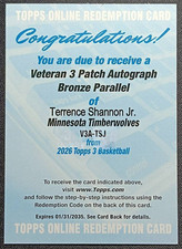 Terrence Shannon Jr. 2025-26 Topps Three /25 Auto Triple Patch Bronze Redemption