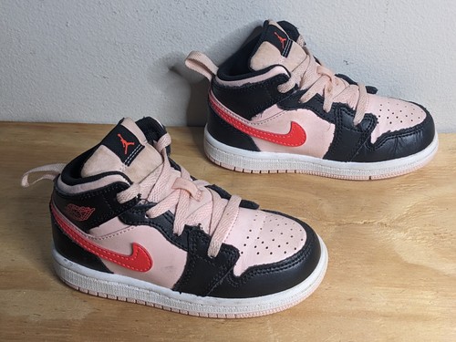 Nike Jordan 1 Mid Toddler Sz 8C Atmosphere Infrared 23 Black 640735-604 Girls - 第 1/9 張圖片