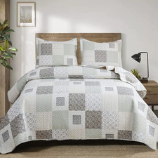 Ycosy Quilt Set Queen Size Floral Bedspread Coverlet Plaid Patchwork Quilt
