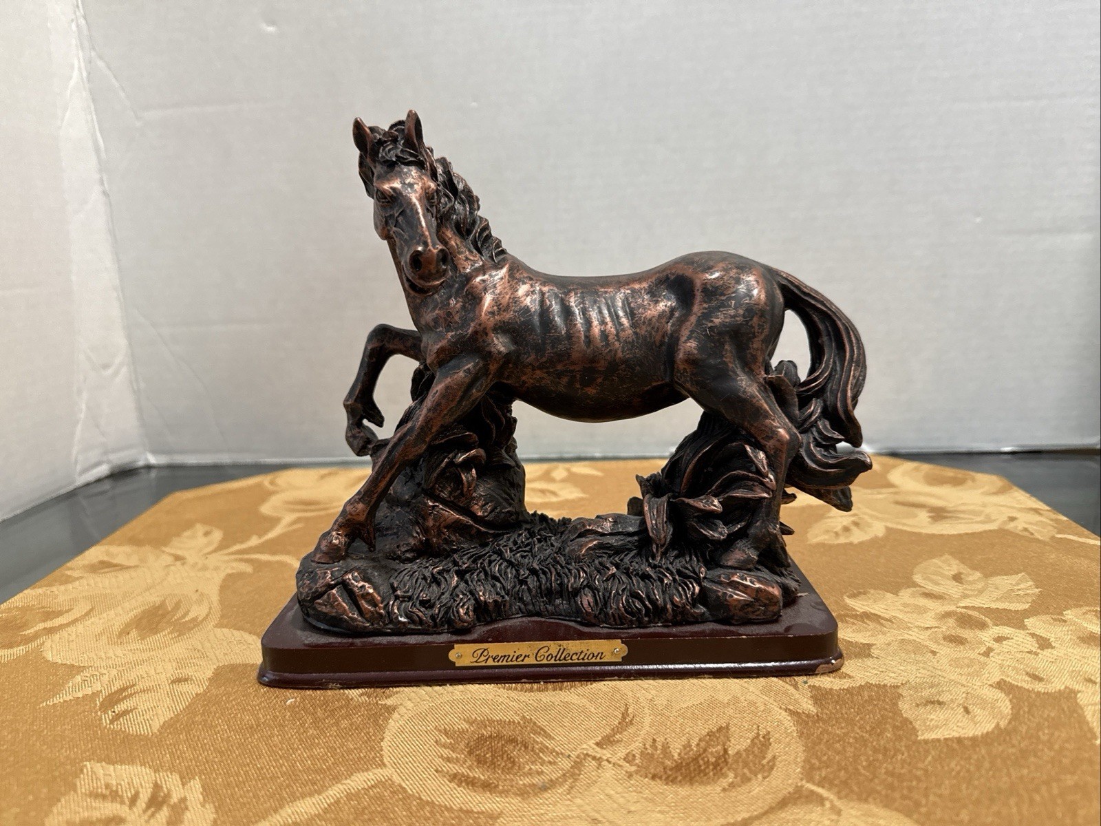 VTG Bronzed Resin Prancing Stallion Statue - Wild Horse Pony Bronco Figure