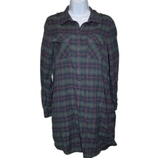 Gap Womens Green Red Plaid Button Front Shirt Dress Sz M Preppy Academia Holiday