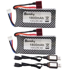 Blomiky 2 Pack 7.4V 1800mAh 13.32Wh Li-PO Rechargeable Battery with Deans T