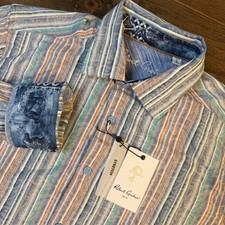 Robert Graham Tyson Striped Jacquard Paisley Flip Cuff Button Up Shirt Men s S