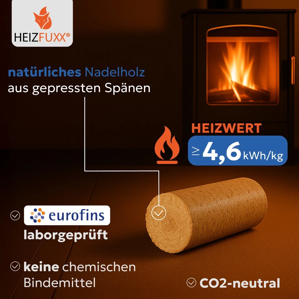 HEIZFUXX® Nestro XL Rundholzbrikett DIN+ Made in Germany | 96x10kg 960kg Palette - Bild 4 von 4