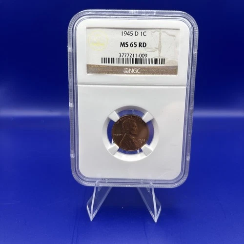 1945-D Lincoln Wheat Cent NGC MS 65 RD.  WW2 history in Mint State.