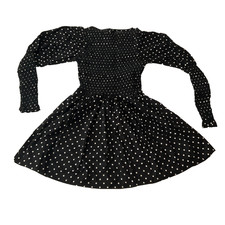 Asos Skate Dress Womens Size 0 Black White Polkadots Shirred Mini Long Sleeve