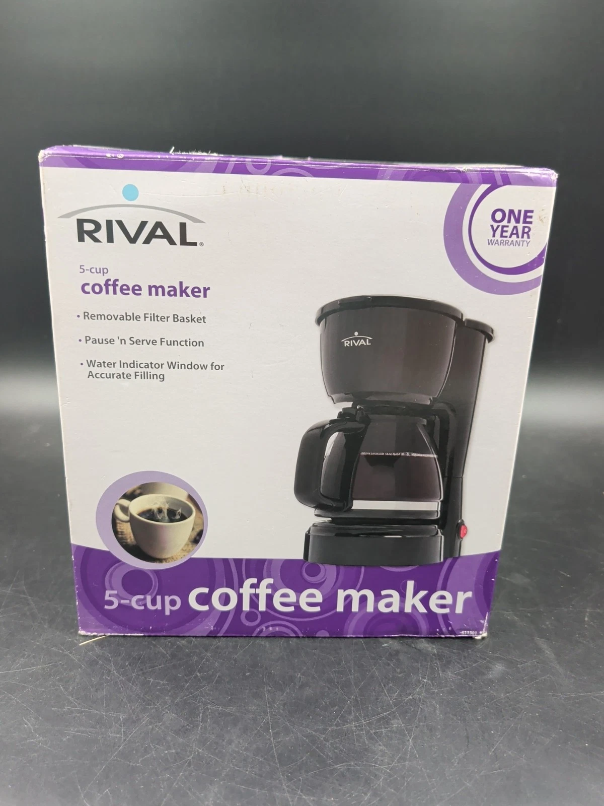 Rival Cafetera 5 Cup Coffee Maker, Removable Filter Basket, Pause & Serve