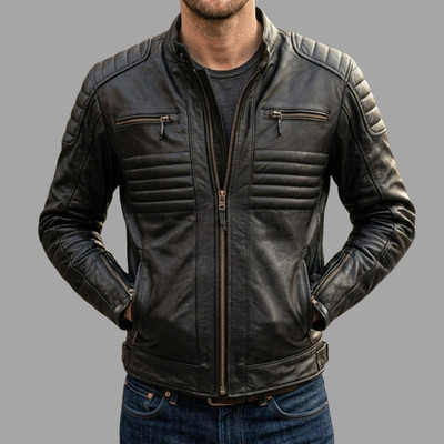 Mens Genuine Leather Motorcycle Jacket Vintage Cafe Racer Motorbike Jackets