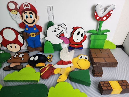 Super Mario Bros Set Decorazione Parete Legno Fatto a Mano 25pz - Sala Giochi Dipinta Personalizzata - Foto 3 di 14